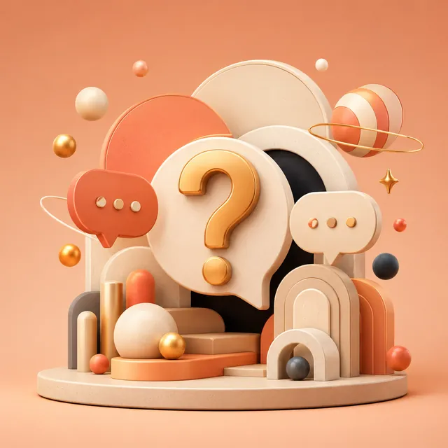 Abstract 3D illustration representing customer questions and search intent.