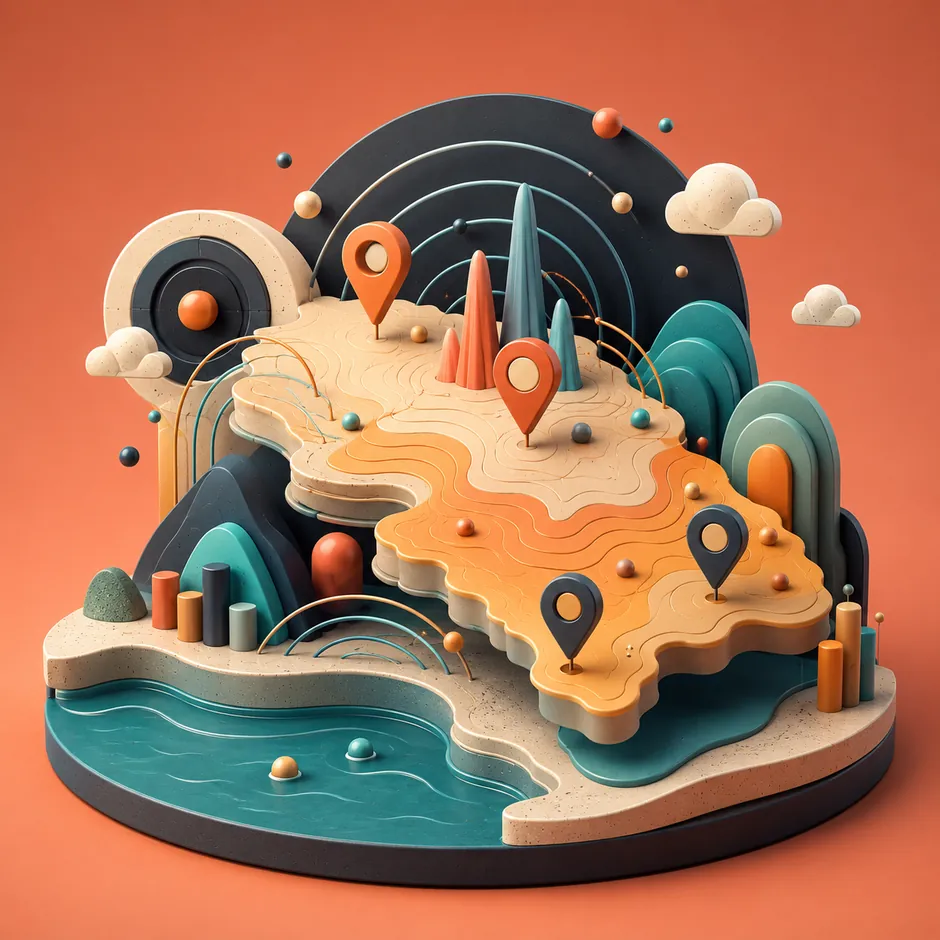 Abstract 3D map representing search demand across Devon.