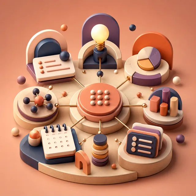 Abstract 3D illustration representing topic planning and content strategy.