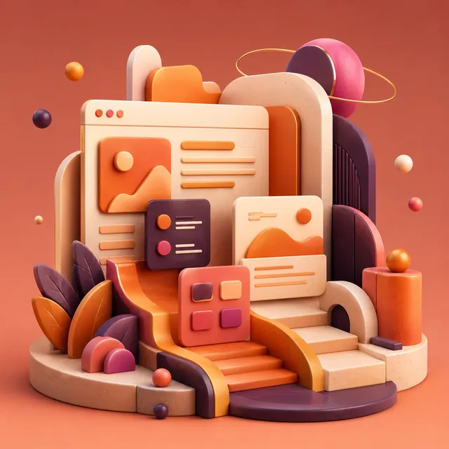 Abstract 3D illustration representing useful service pages and on-page SEO.